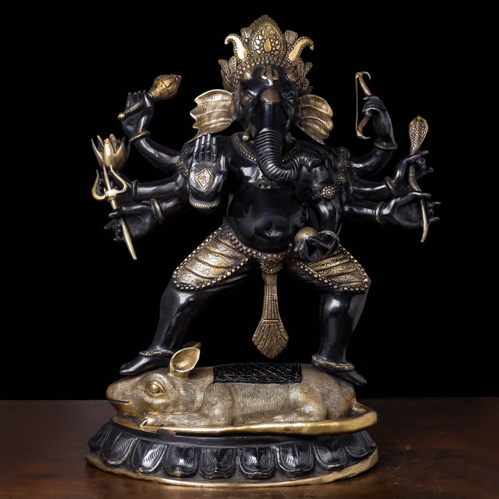 Brass Dancing Ganesha Standing on Ret Black Patina Finish 26 Inches 463831