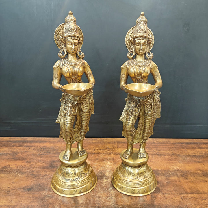Brass Deeplakshmi Pavaai Vilakku Statue Pair Showpiece For Home Decor 29 Inch 463649