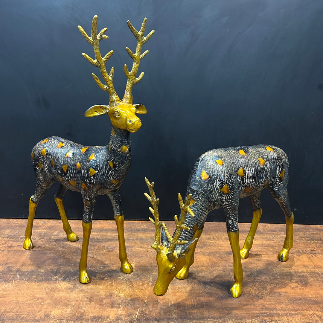 Brass Deer Pair Figurines Decorative Showpiece Antique Finish 27 Inches463252