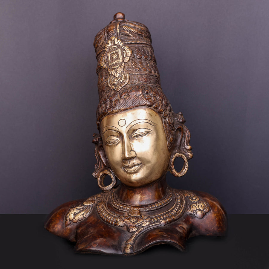 Brass Devi Parvati Bust Antique Finish Sculpture 12 Inch 463940