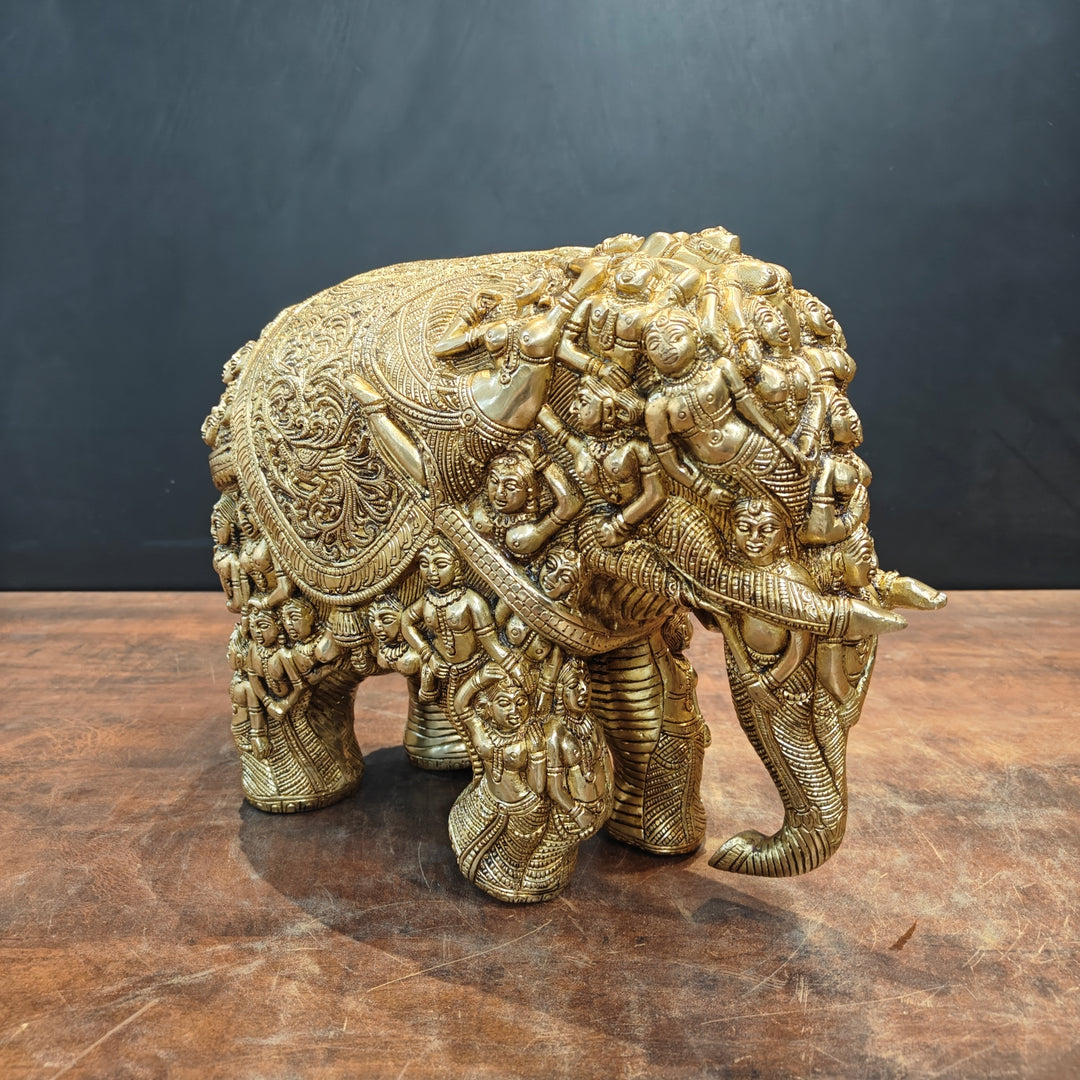 Brass Elephant Sculpture Carved With Ladies Decor Showpiece 12 Inch 463542