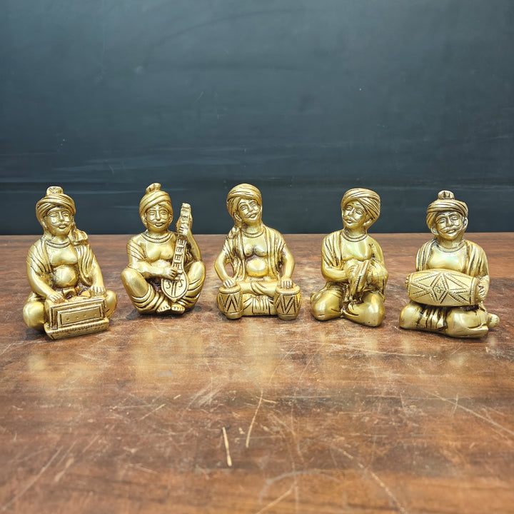 Brass Farmers Musicians Set of 5 Showpieces For Home Decor 5 Inches 463666