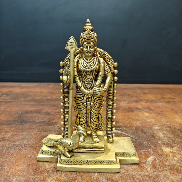 Brass Fine Murugan Swamy Kartikeya Idol Golden Finish 7.5 Inch 463600