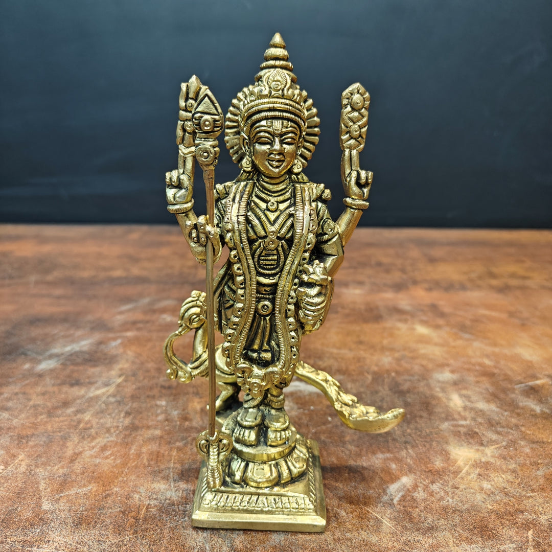 Brass Fine Small Murugan Swamy Kartikeya Idol Golden Finish 7 Inch 463605
