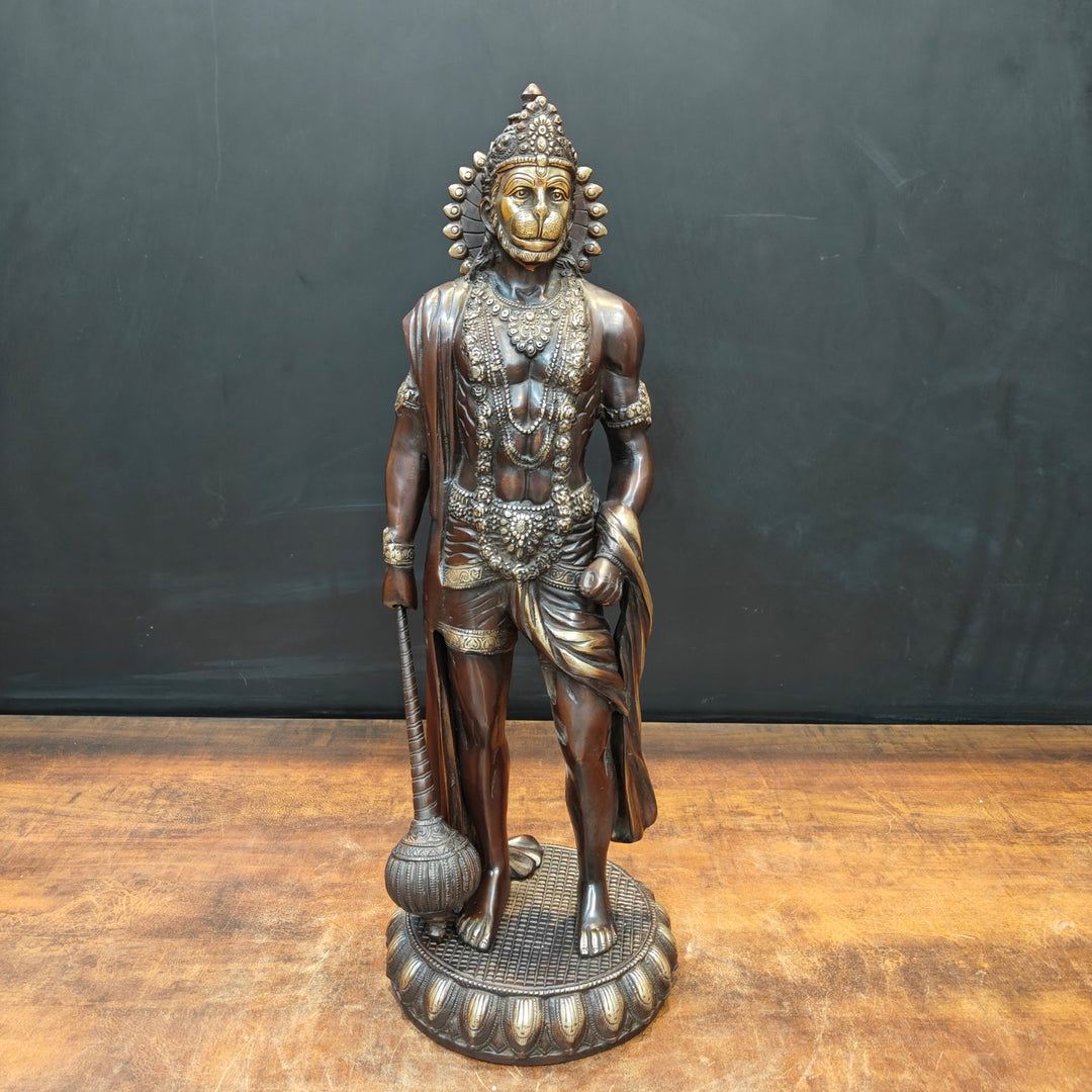 Brass Finely Crafted Standing Hanuman Idol Antique Finish 2 Feet 463620
