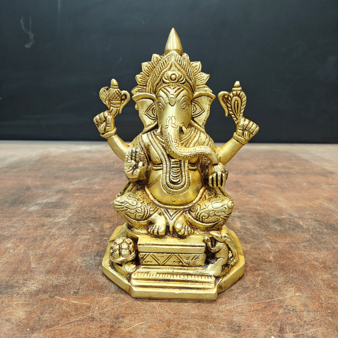 Brass Ganesha Idol Golden Finish 8 Inch 463607