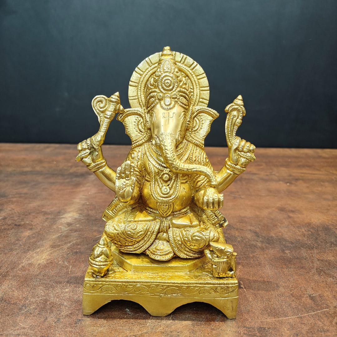 Brass Ganesha Idol Golden Finish For Home Temple Decor 7 Inch 463698