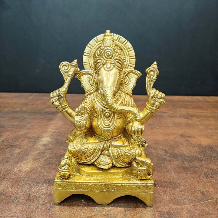 Brass Ganesha Idol Golden Finish For Home Temple Decor 7 Inch 463698
