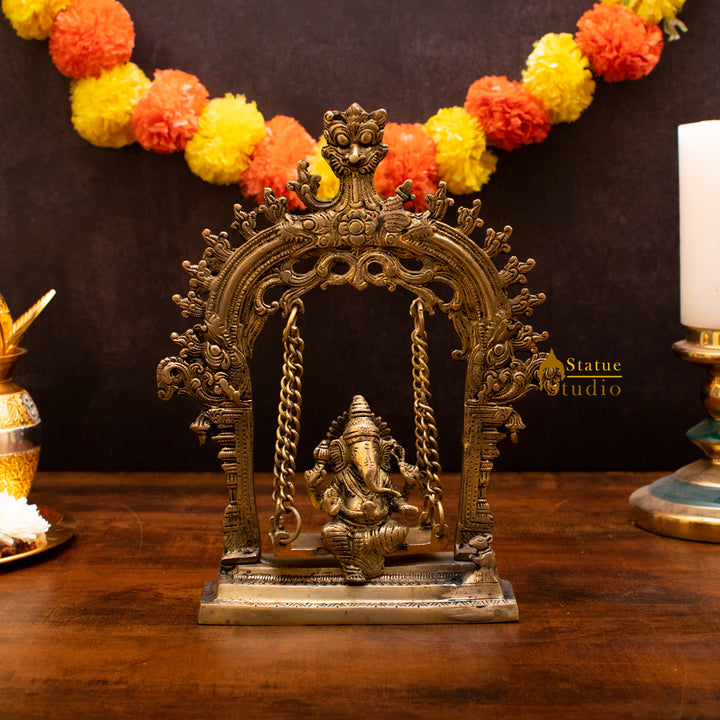 Brass Ganesha Idol On Swing Statue 10 Inch 462646