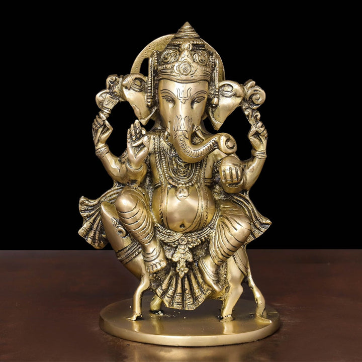 Brass Ganesha Idol Seated On Ret For Home Temple Decor 10 Inch 463829