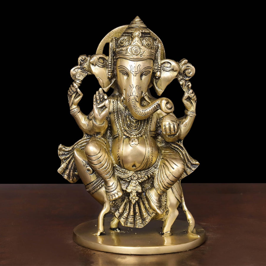 Brass Ganesha Idol Seated On Ret For Home Temple Decor 10 Inch 463829