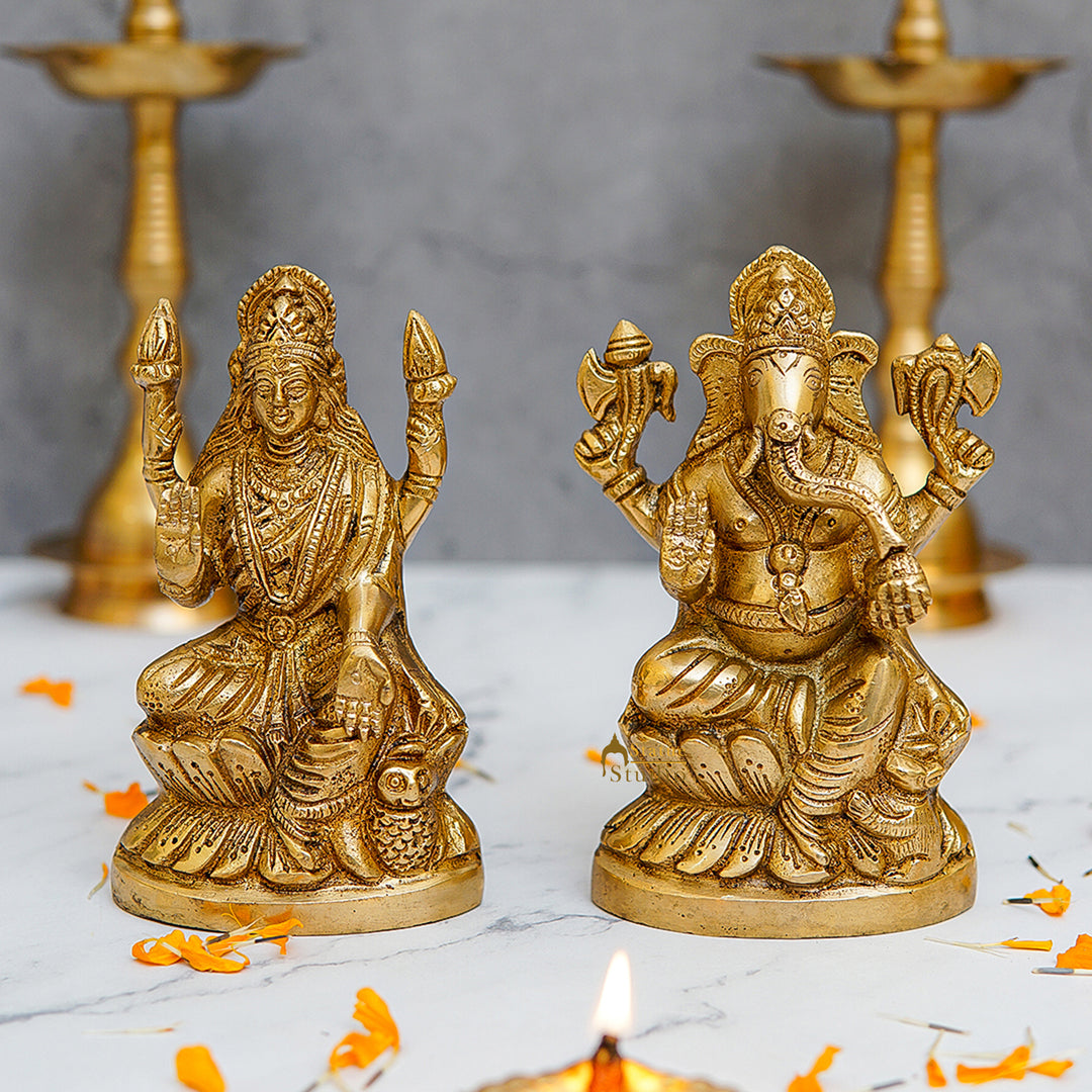 Brass Ganesha Lakshmi Idols For Diwali Decor 6 Inch 462432