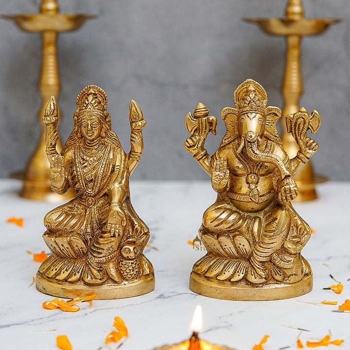 Brass Ganesha Lakshmi Idols For Diwali Decor 6 Inch 462432
