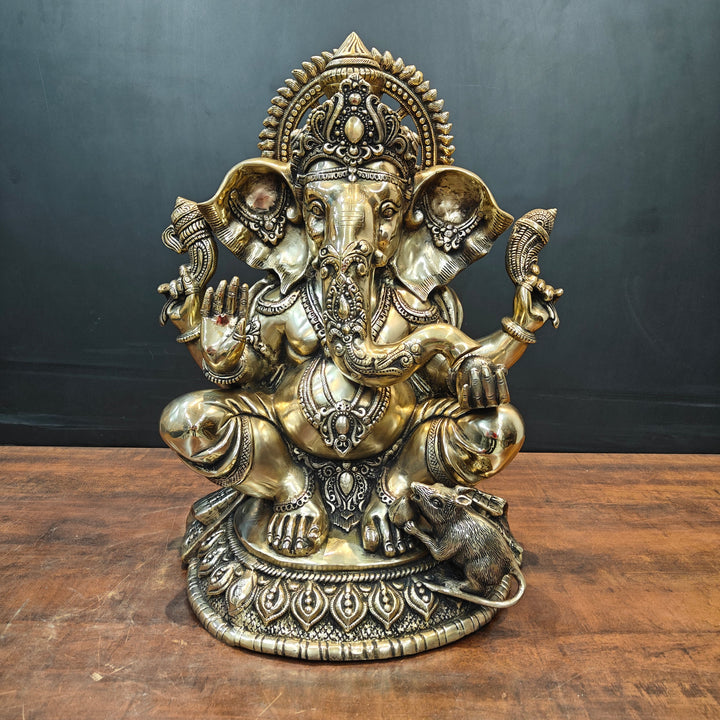 Brass Ganesha Statue Antique Finish For Home Decor 2 Feet 463749