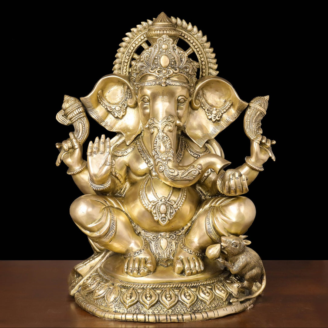 Brass Ganesha Statue Antique Finish For Home Decor 2 Feet 463825