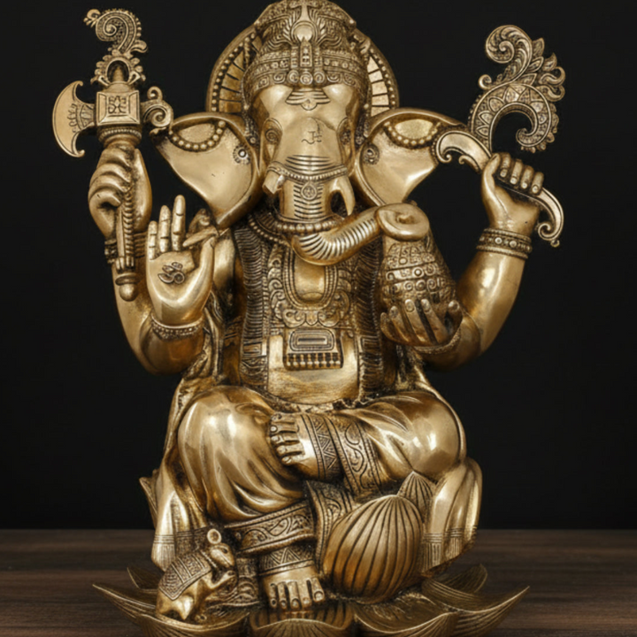 Brass Ganesha Statue Antique Finish For Home Office Temple Garden Decor 2 Feet