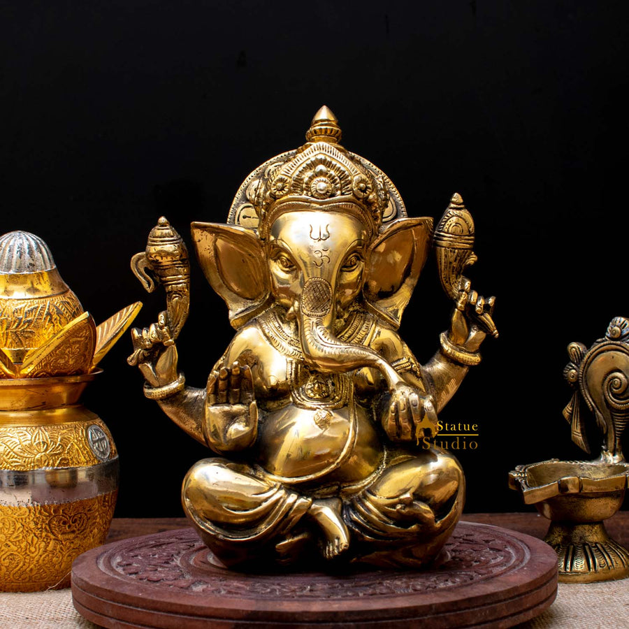 Brass Ganesha Statue Antique Finish for Home Decor Lucky Gift 7 Inch 460431