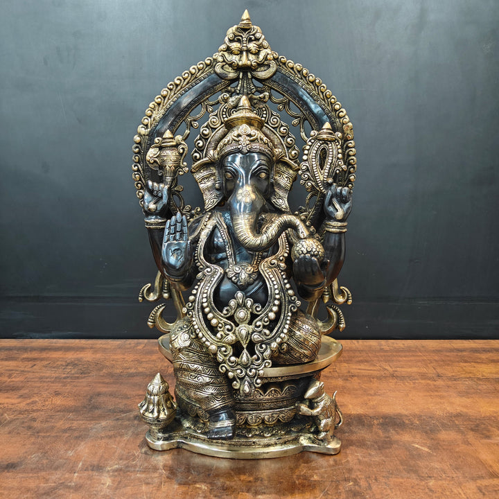 Brass Ganesha Statue Black Patina Finish 26 Inches 463752