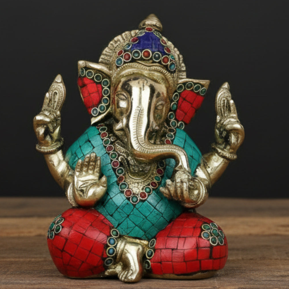 Brass Ganesha Statue For Wedding Diwali Corporate Gift Decor 7 Inch