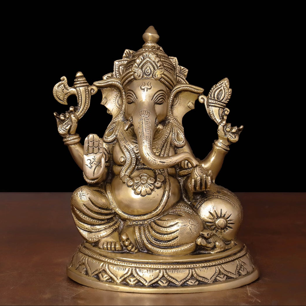 Brass Ganesha Statue Golden Finish 9 Inch 463830
