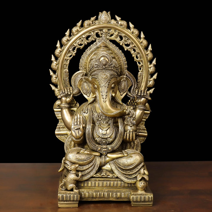 Brass Ganesha Statue With Frame For Home Decor 21 Inches 463824