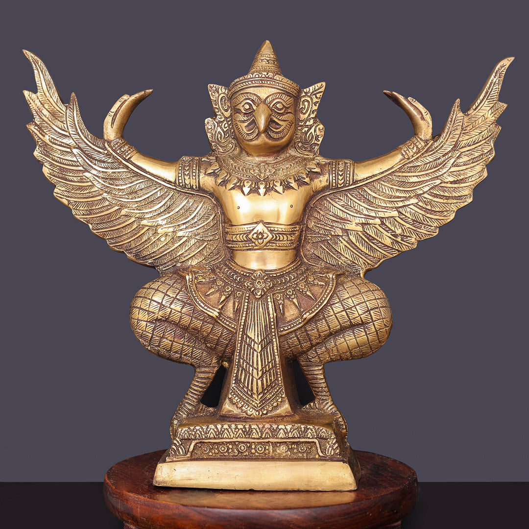 Brass Garuda Idol with Open Wings Vahana of Lord Vishnu Antique Finish 14 Inch 463937