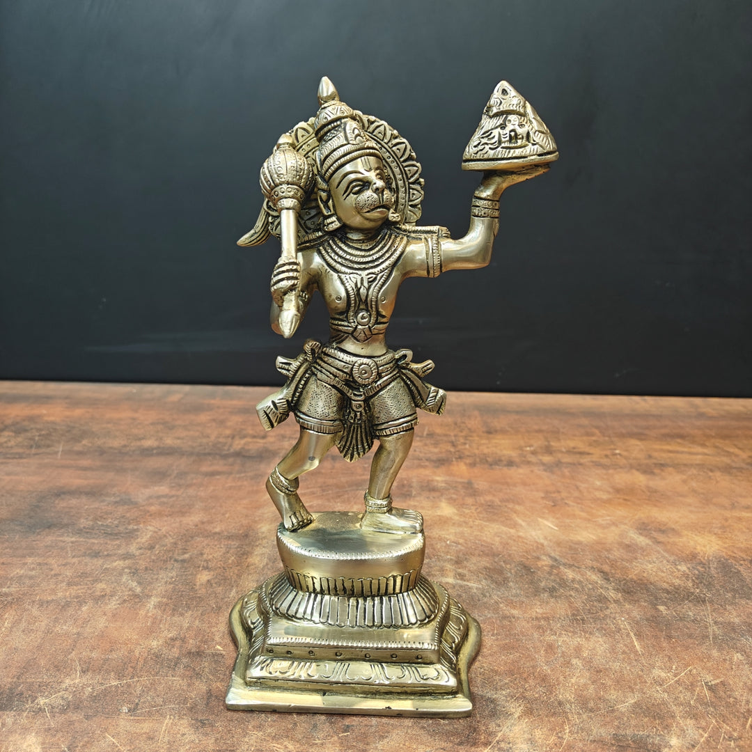 Brass Hanuman Idol Carrying Mountain 10 Inch 463513
