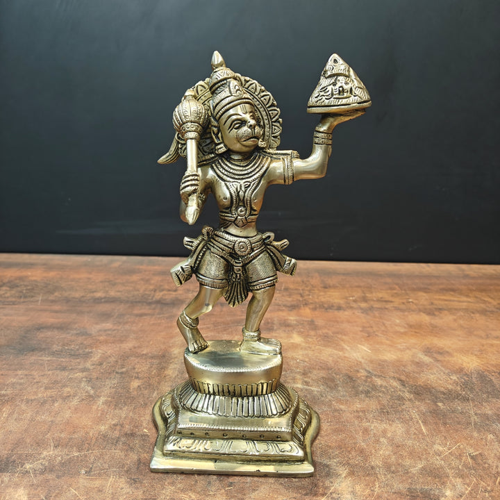 Brass Hanuman Idol Carrying Mountain 10 Inch 463513