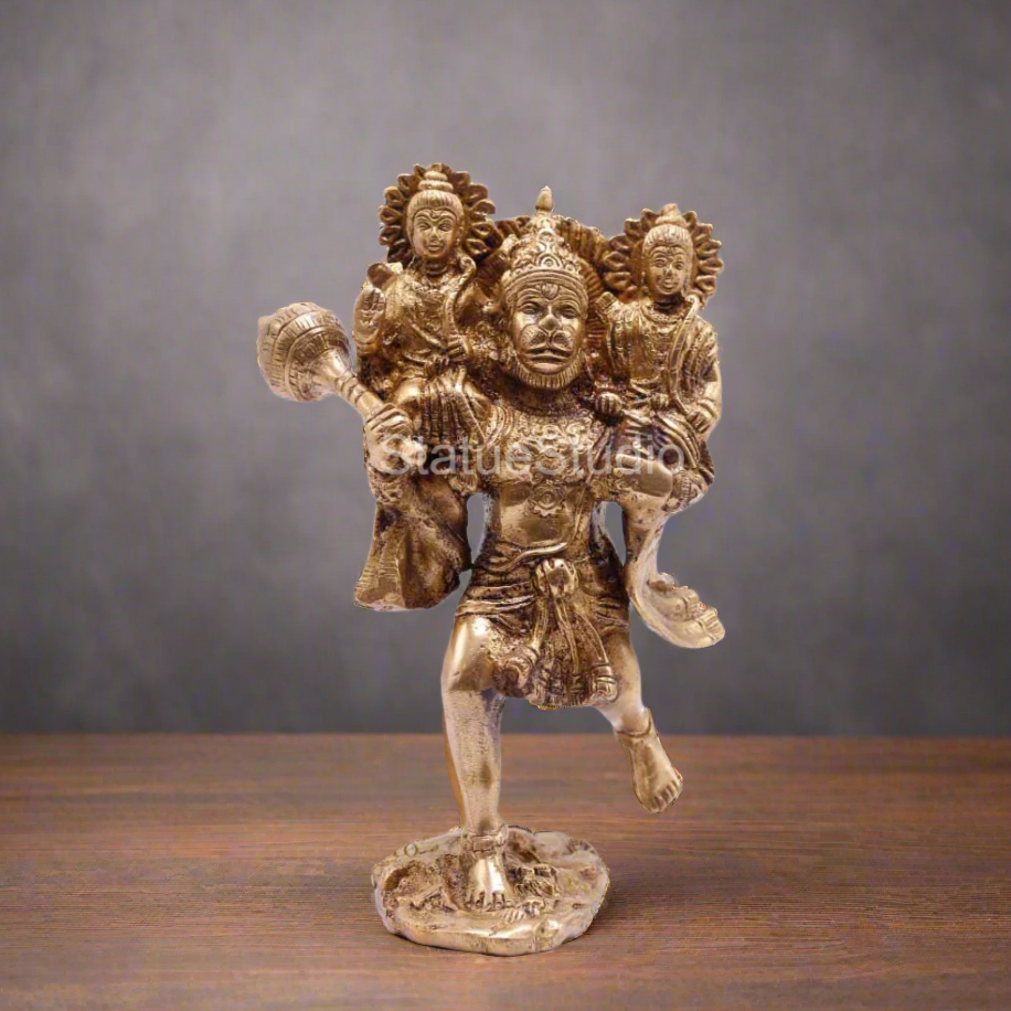 Brass Hanuman Idol Carrying Rama Laxman Rare Religious for Home Décor 7