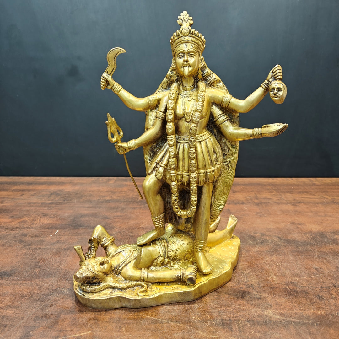 Brass Hindu Goddess Kali Mata Idol Kalka Maa Golden Finish 14 Inches 463704
