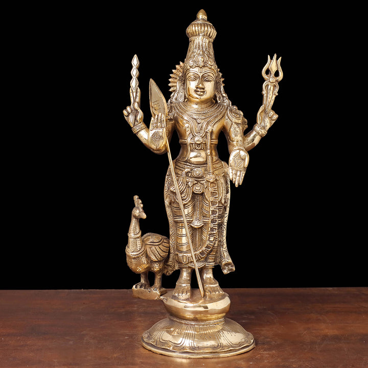 Brass Kartikeya Murugan Swamy Idol With Peacock 20 Inches 463822