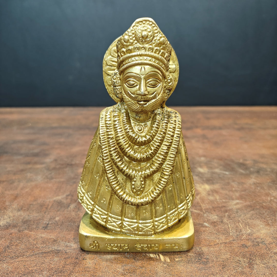 Brass Khatu Shyam Baba Statue Golden Finish For Home Temple Decor 6 Inch 463700