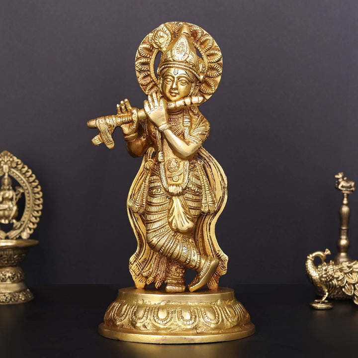 Brass Krishna Idol Golden Finish For Home Decor 8.5 Inch 463938