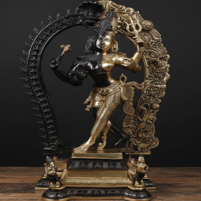 Brass Large Ardhanarishawar Shiva Statue Antique Finish For Home Decor 2.5 Feet