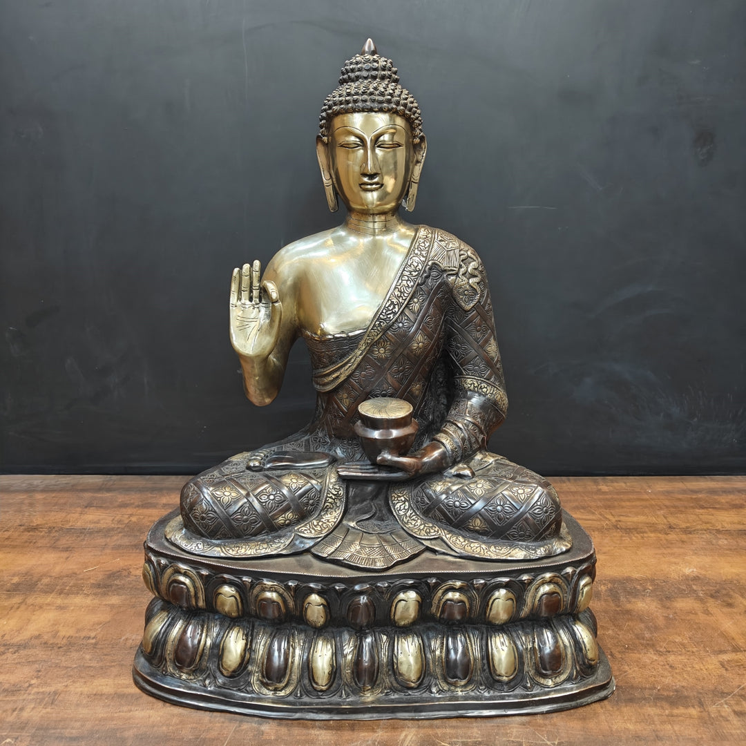 Brass Large Blessing Buddha Statue Antique Finish 2.5 Feet 463615