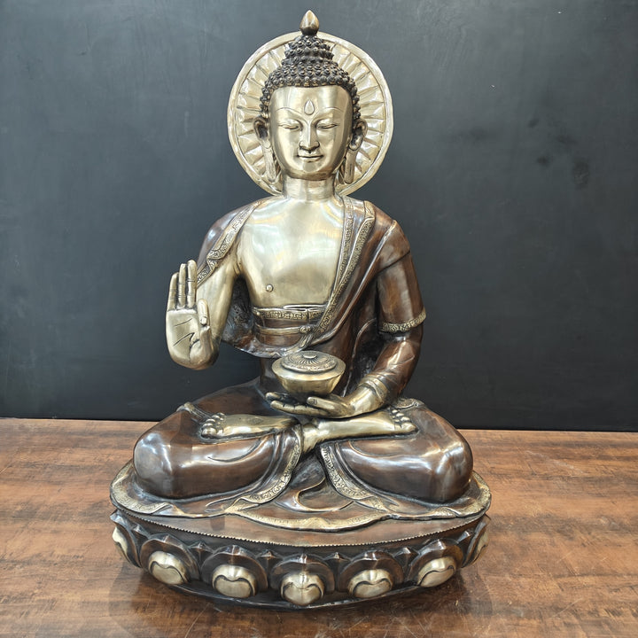 Brass Large Blessing Buddha Statue Antique Finish 3 Feet 463531