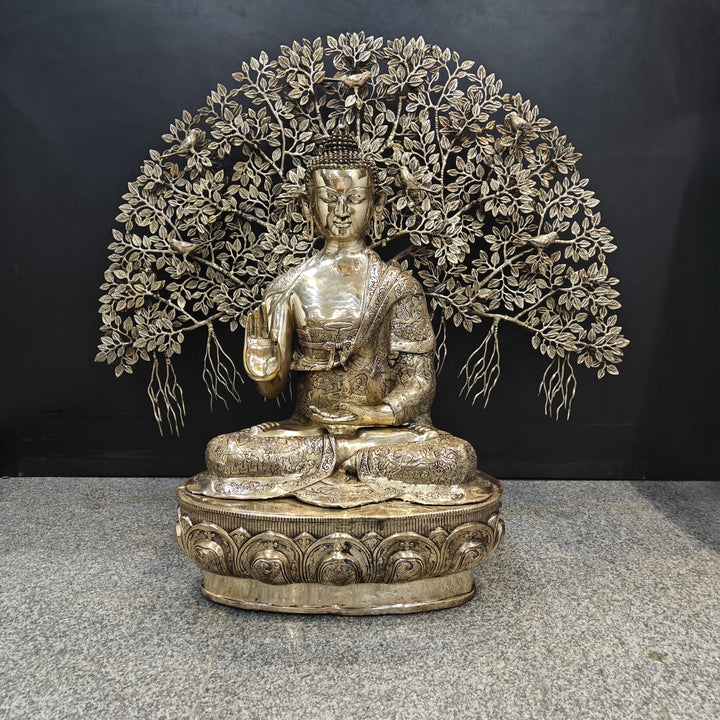 Brass Large Buddha Idol With Bodhi Tree For Home Decor 41 Inches 463740