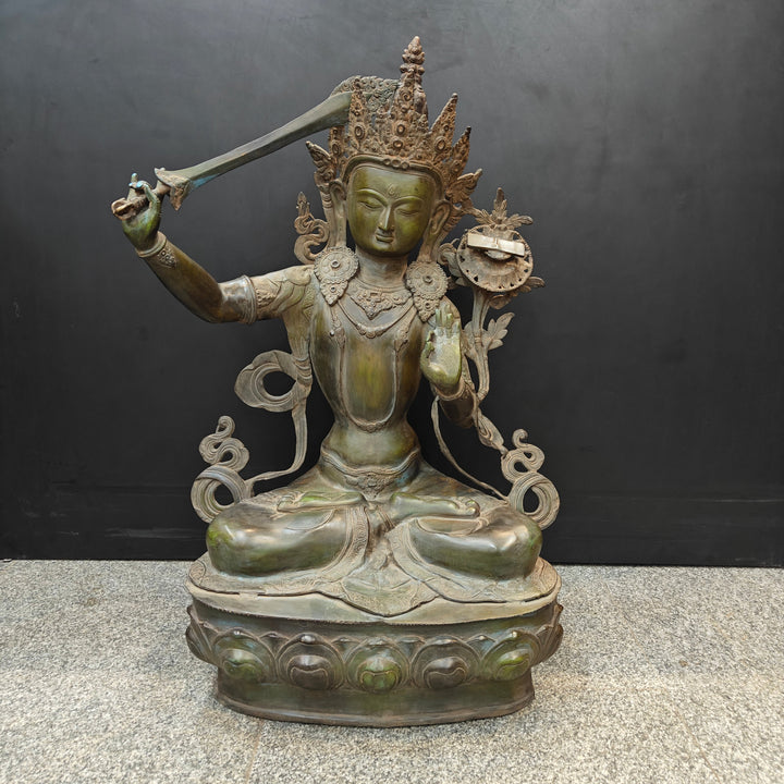 Brass Large Buddhism Goddess Manjushri Statue Tibetan Buddhist Deity 3 Feet 463751