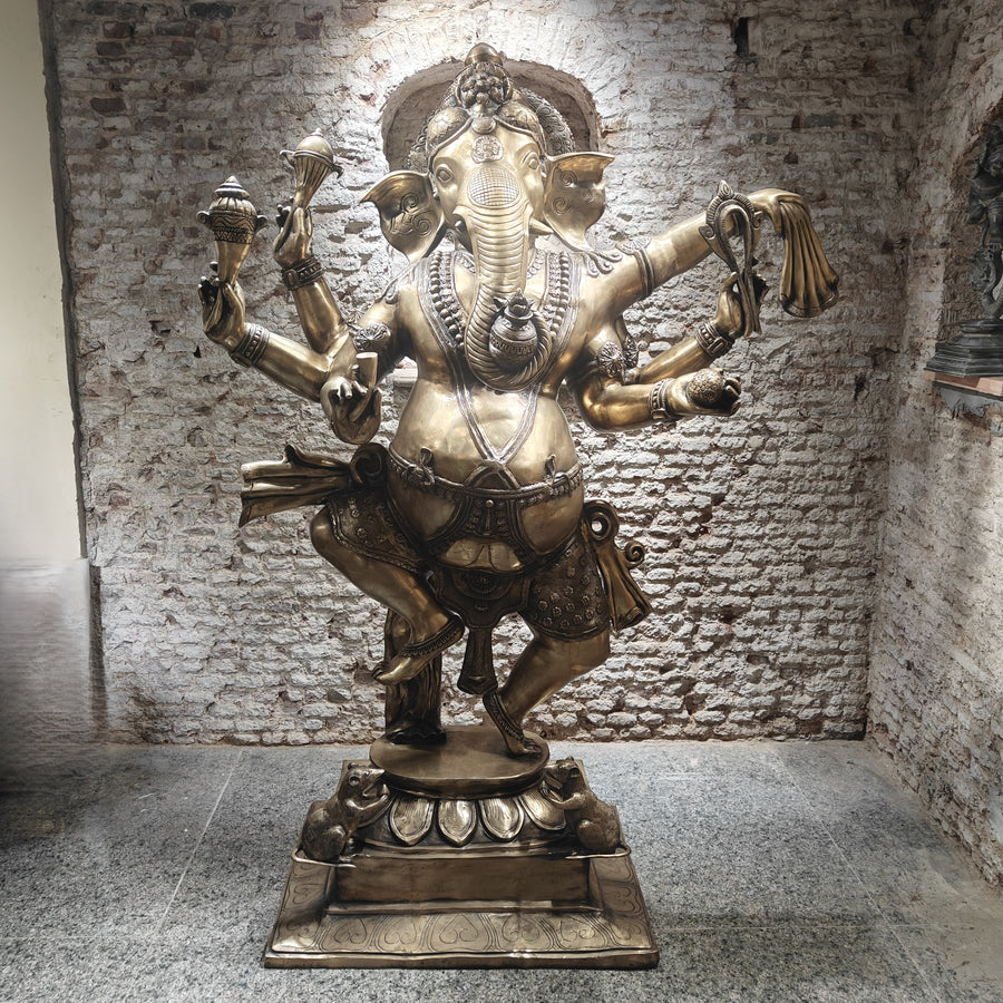 Brass Large Dancing Ganesha Statue Antique Finish 82 Inches 463761