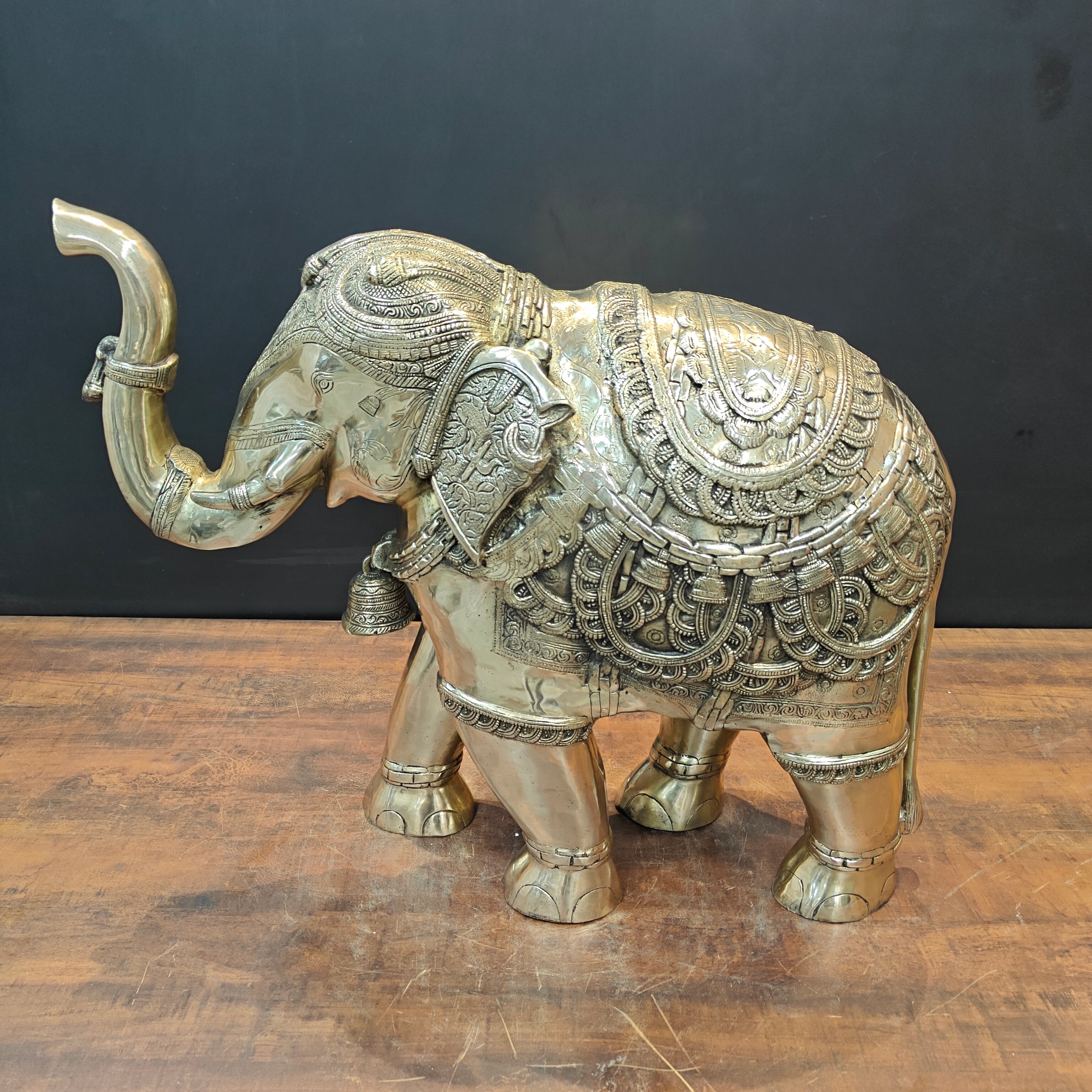 Brass Large Engraved Elephant Statue Figurine Showpiece 22 Inch ...