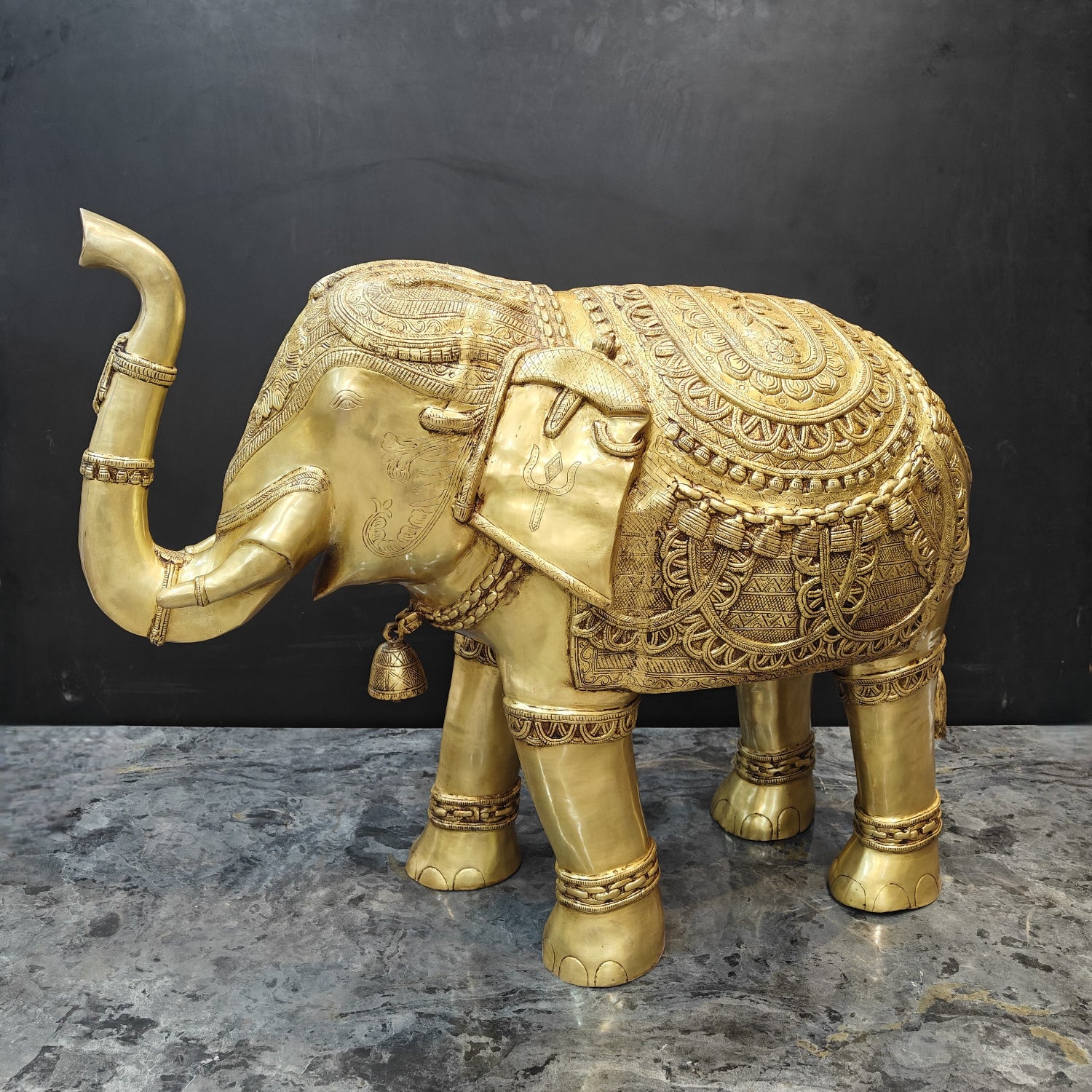 Brass Large Engraved Elephant Statue Figurine Showpiece 3.5 Feet ...