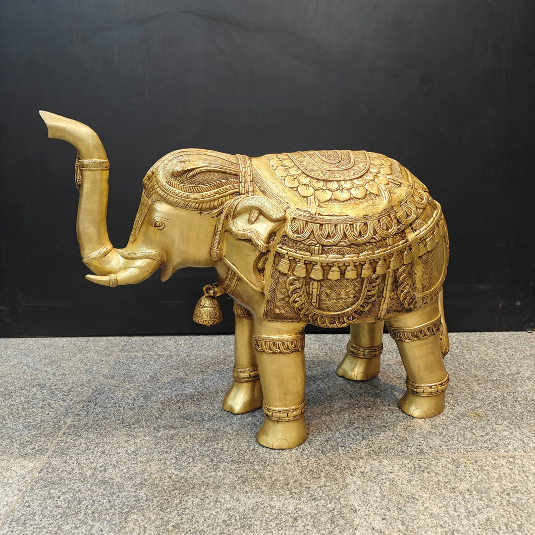 Engravable Elephant Brass Large Engraved Elephant Statue Figurine Showpiece Decor 3 Feet ...