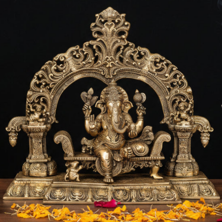 Brass Large Ganesha Idol On Throne For Home Office Decor 22 Inch