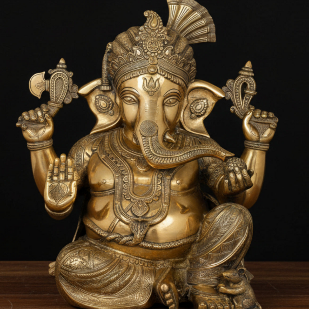 Brass Large Ganesha Statue Wearing Turban For Home Office Decor 21 Inch