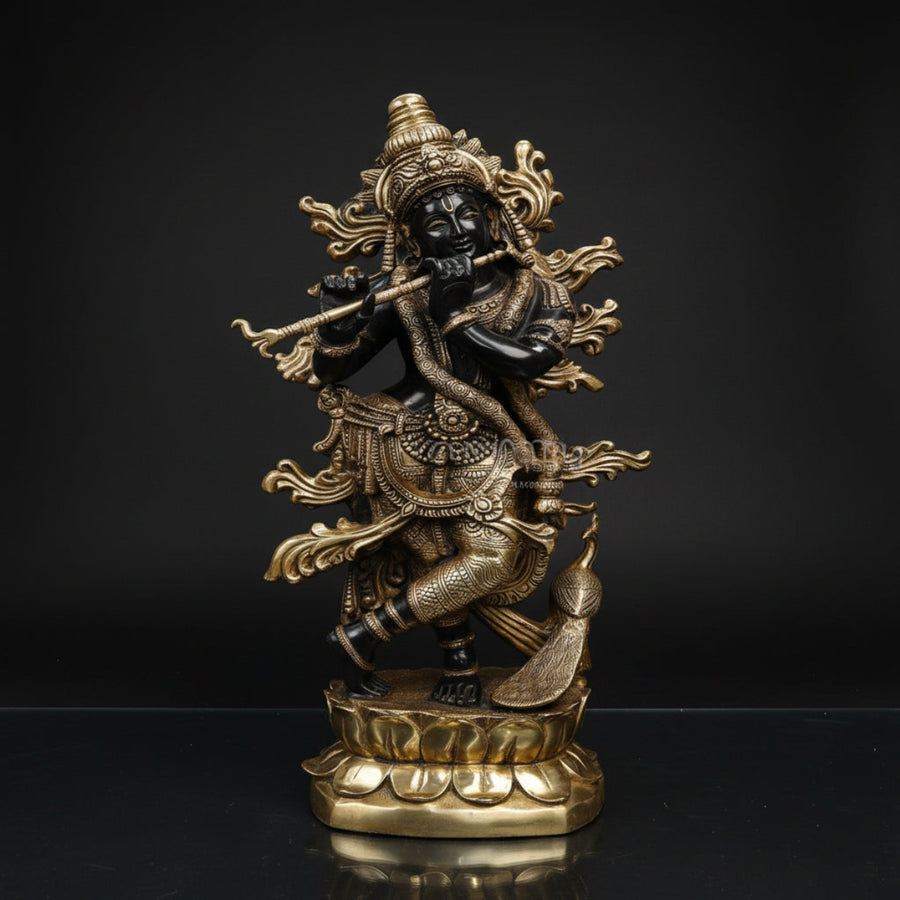 Brass Large Krishna Statue Finely Crafted Antique Finish For Home Decor 4 Feet 463123
