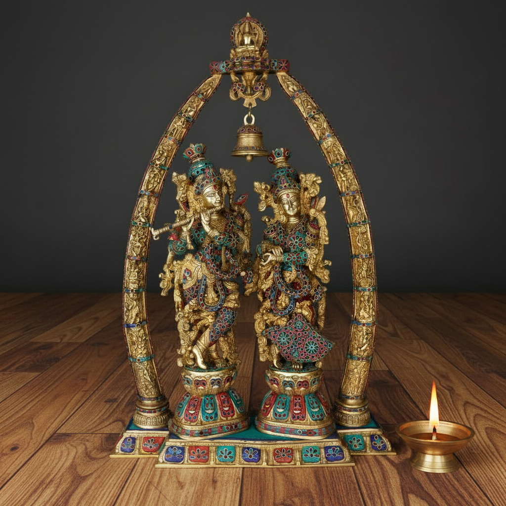 Brass Large Radha Krishna Idol Arch Set Religious Decor Masterpiece 4 Feet 459805