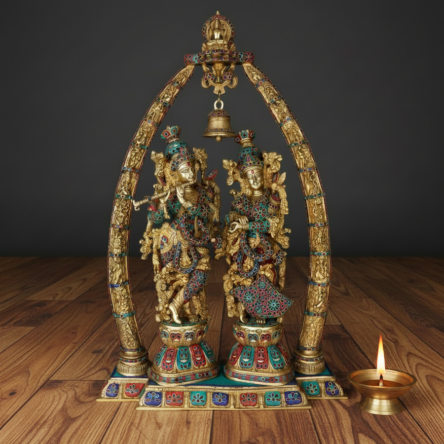 Brass Large Radha Krishna Idol Arch Set Religious Decor Masterpiece 4 Feet 459805