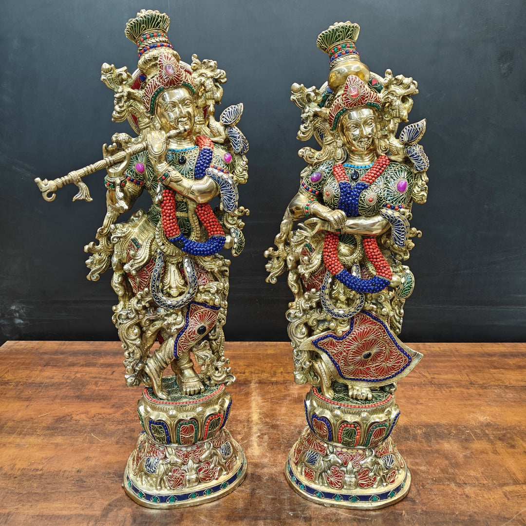 Brass Large Radha Krishna Idols With Stone Work 30 Inches 463659