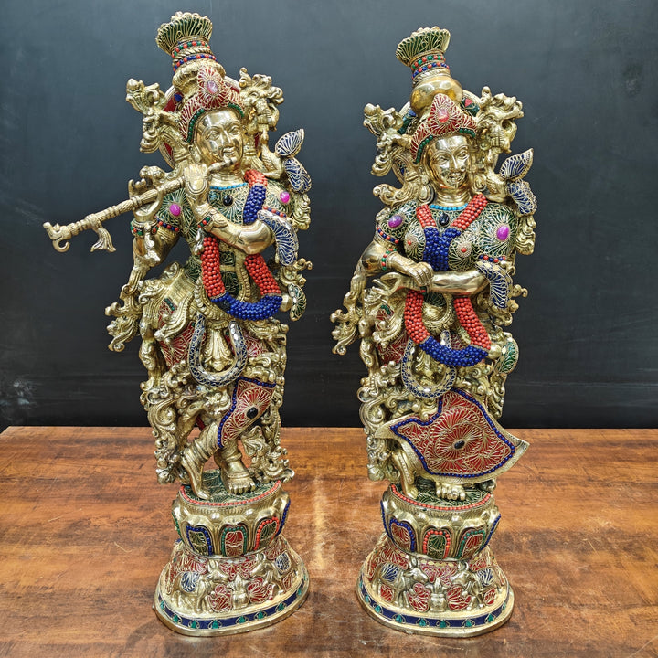 Brass Large Radha Krishna Idols With Stone Work 30 Inches 463659