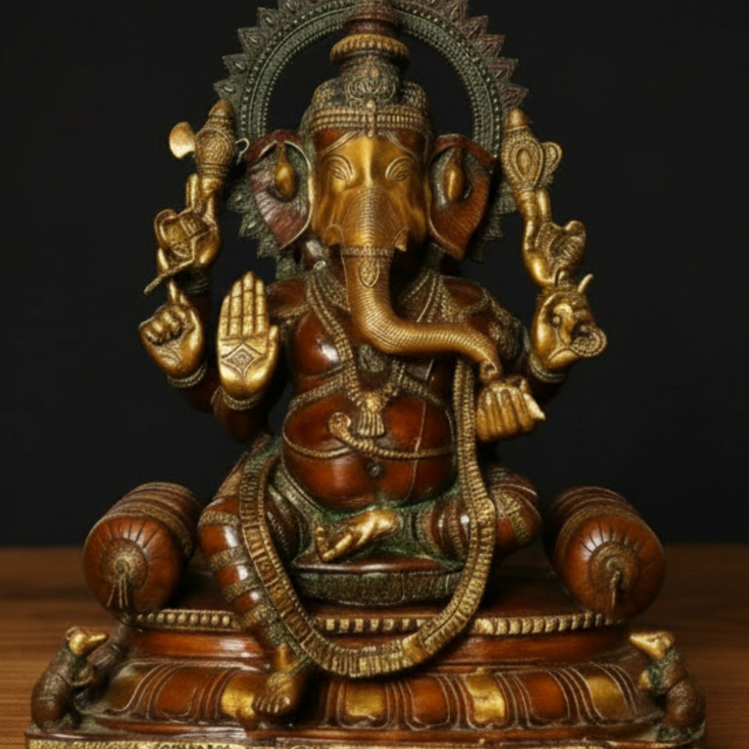 Brass Large Seated Ganesha Antique Finish Idol For Home Office Decor 3 Feet